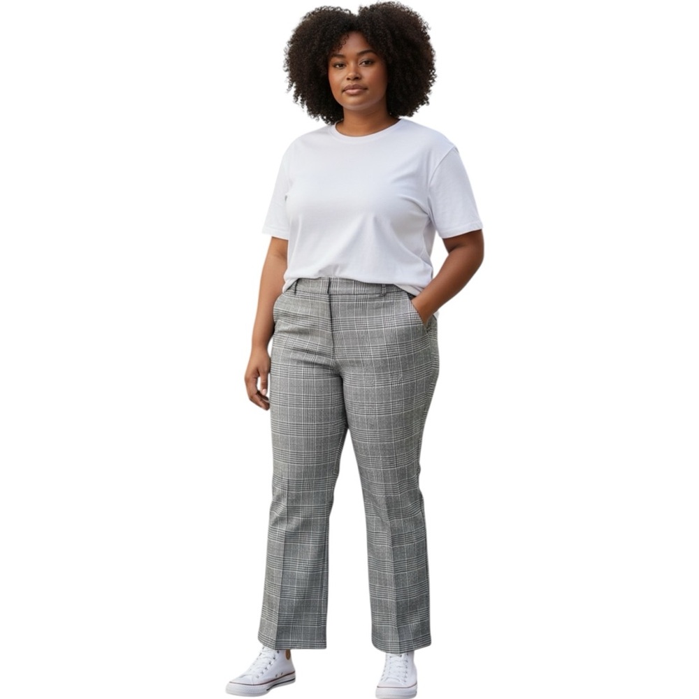 Talbots NWOT Italian Wool Gray Plaid Straight Leg Trouser Pants 14 Full Length